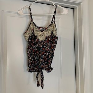 Tie Front Spaghetti Strap Top with Adjustable Straps